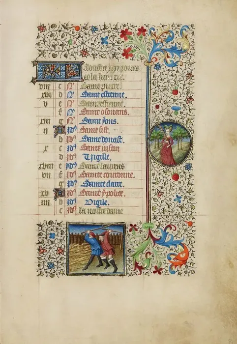 Framed Print : August Calendar Page: Threshing: Virgo; Book of Hours, about 1440-1450. Creator: Workshop of the Bedford Master Framed Print : August Calendar Page: Threshing: Virgo; Book of Hours, about 1440-1450. Creator: Workshop of the Bedford Master