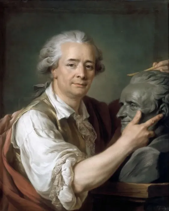 Framed Print : Augustin Pajou (1730-1809) sculping a bust of his teacher Lemoyne the Younger, 1782 Framed Print : Augustin Pajou (1730-1809) sculping a bust of his teacher Lemoyne the Younger, 1782