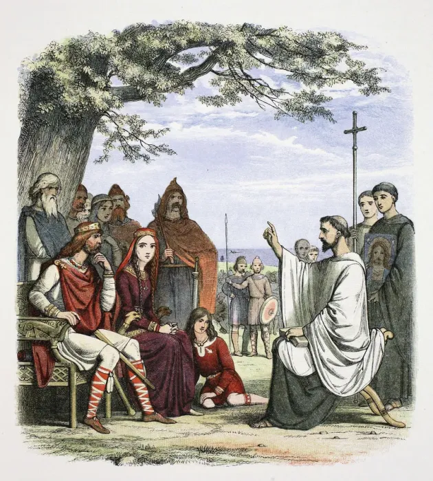 Framed Print : Augustine preaching before King Ethelbert, 597 (1864). Artist: James William Edmund Doyle Framed Print : Augustine preaching before King Ethelbert, 597 (1864). Artist: James William Edmund Doyle