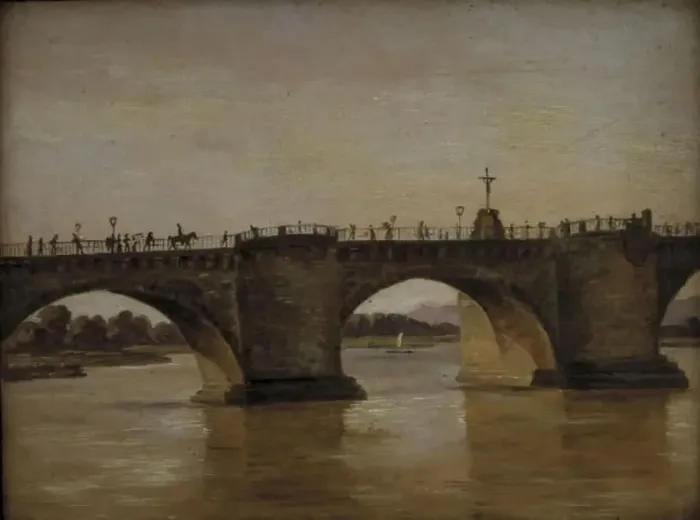 Framed Print : The Augustus Bridge in Dresden, 1834. Creator: Johan Christian Dahl Framed Print : The Augustus Bridge in Dresden, 1834. Creator: Johan Christian Dahl