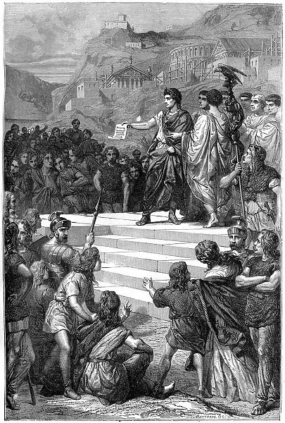 Augustus establishes the centre of government of Gaul in Lyon, 28 BC (1882-1884).Artist: Bertrand