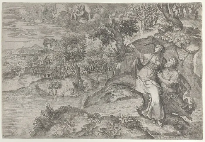 Framed Print : Augustus and the Tiburtine Sibyl, 1557-86. Creator: Marco Angolo del Moro Framed Print : Augustus and the Tiburtine Sibyl, 1557-86. Creator: Marco Angolo del Moro