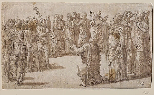 Augustus and the Tiburtine Sibyl, ca 1547. Creator: Lombard, Lambert (1505-1566)