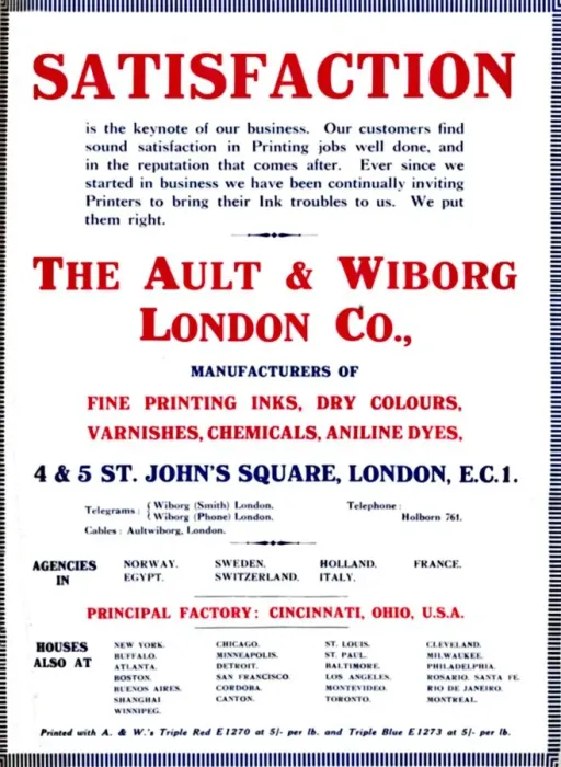 Framed Print : The Ault & Wiborg London Co. Advert - Satisfaction, 1919. Artist: Ault & Wiborg Framed Print : The Ault & Wiborg London Co. Advert - Satisfaction, 1919. Artist: Ault & Wiborg