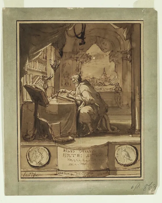 Framed Print : Aulus Gellius Finishing 'The Attic Nights', c1706. Creator: Jan Goeree Framed Print : Aulus Gellius Finishing 'The Attic Nights', c1706. Creator: Jan Goeree