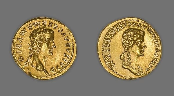 Aureus (Coin) Portraying Emperor Caligula, 37-38 CE, issued by Caligula. Creator: Unknown