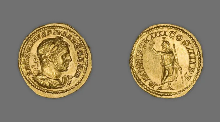 Framed Print : Aureus (Coin) Portraying Emperor Caracalla, 216, issued by Caracalla. Creator: Unknown Framed Print : Aureus (Coin) Portraying Emperor Caracalla, 216, issued by Caracalla. Creator: Unknown