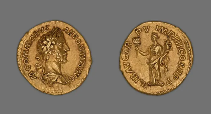 Framed Print : Aureus (Coin) Portraying Emperor Commodus, 180, issued by Commodus. Creator: Unknown Framed Print : Aureus (Coin) Portraying Emperor Commodus, 180, issued by Commodus. Creator: Unknown
