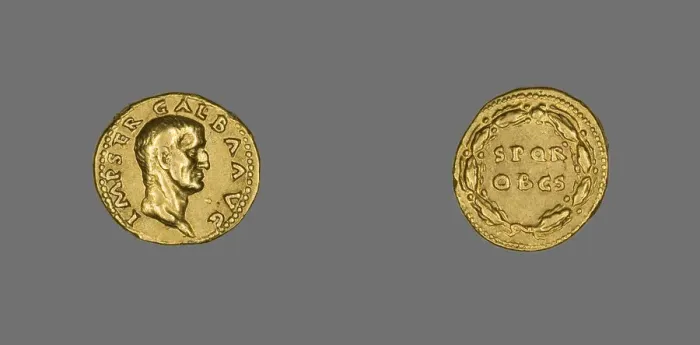 Framed Print : Aureus (Coin) Portraying Emperor Galba, 68 (July)-69 (January). Creator: Unknown Framed Print : Aureus (Coin) Portraying Emperor Galba, 68 (July)-69 (January). Creator: Unknown