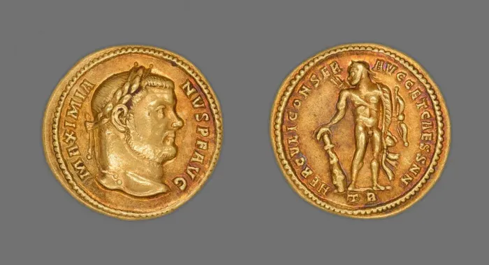 Framed Print : Aureus (Coin) Portraying Emperor Maximianus Herculius, 303. Creator: Unknown Framed Print : Aureus (Coin) Portraying Emperor Maximianus Herculius, 303. Creator: Unknown