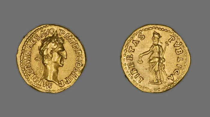 Framed Print : Aureus (Coin) Portraying Emperor Nerva, 97 CE, issued by Nerva. Creator: Unknown