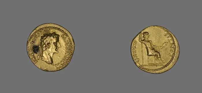 Framed Print : Aureus (Coin) Portraying Emperor Tiberius, 14-37. Creator: Unknown Framed Print : Aureus (Coin) Portraying Emperor Tiberius, 14-37. Creator: Unknown