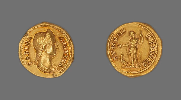 Aureus (Coin) Portraying Empress Sabina, 134, issued by Hadrian. Creator: Unknown