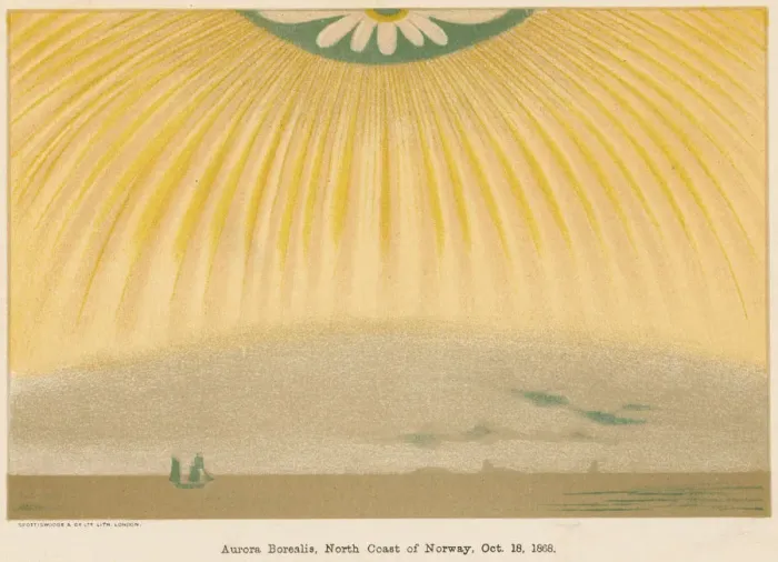Framed Print : Aurora Borealis or Northern Lights observed from northern Norway, 10 October 1868, (1906) Framed Print : Aurora Borealis or Northern Lights observed from northern Norway, 10 October 1868, (1906)
