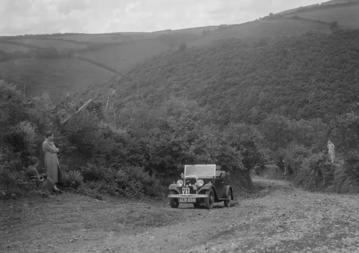 Framed Print : Austin 10 competing in the Mid Surrey AC Barnstaple Trial, Beggars Roost, Devon, 1934 Framed Print : Austin 10 competing in the Mid Surrey AC Barnstaple Trial, Beggars Roost, Devon, 1934