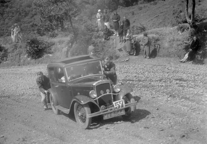 Framed Print : Austin 10 saloon at the Mid Surrey AC Barnstaple Trial, Beggars Roost, Devon, 1934 Framed Print : Austin 10 saloon at the Mid Surrey AC Barnstaple Trial, Beggars Roost, Devon, 1934