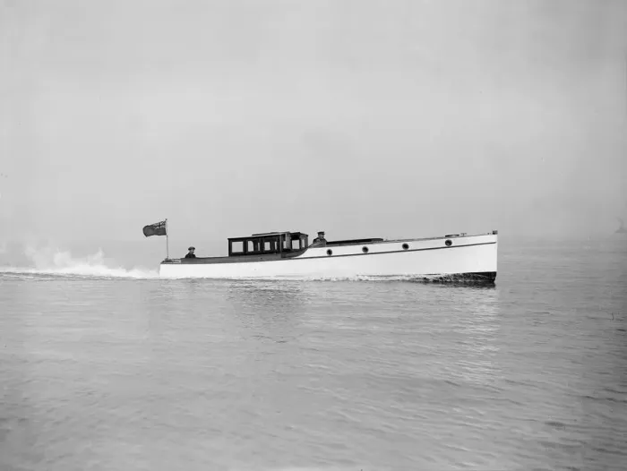 Framed Print : Austin 40ft motor launch under way, 1912. Creator: Kirk & Sons of Cowes Framed Print : Austin 40ft motor launch under way, 1912. Creator: Kirk & Sons of Cowes