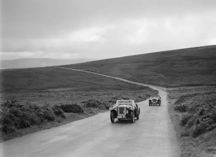 Framed Print : Austin 7 AEW of AL Chard ahead of FG Cornishs MG TA at the MCC Torquay Rally, July 1937 Framed Print : Austin 7 AEW of AL Chard ahead of FG Cornishs MG TA at the MCC Torquay Rally, July 1937