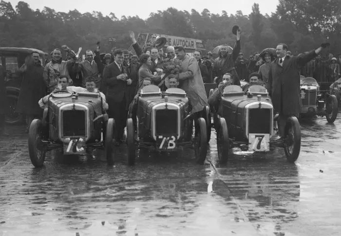 Framed Print : Three Austin 7 TT type Ulsters at the LCC Relay Grand Prix, Brooklands, 1931. Artist: Bill Brunell Framed Print : Three Austin 7 TT type Ulsters at the LCC Relay Grand Prix, Brooklands, 1931. Artist: Bill Brunell