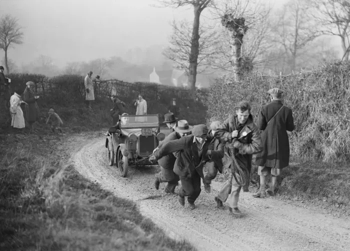 Framed Print : Austin Chummy of CWB Marshall getting a tow at the NWLMC London-Gloucester Trial, 1931 Framed Print : Austin Chummy of CWB Marshall getting a tow at the NWLMC London-Gloucester Trial, 1931