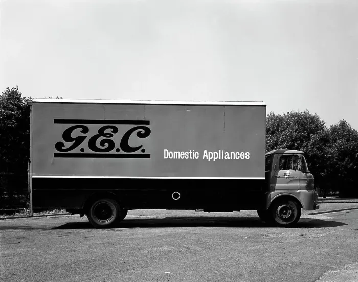 Framed Print : An Austin FF K160 lorry belonging to the General Electric Co, Swinton, 1963. Artist Framed Print : An Austin FF K160 lorry belonging to the General Electric Co, Swinton, 1963. Artist