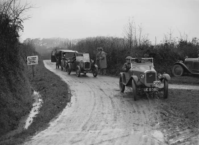 Framed Print : Austins of WCH Pitts and JC Thorowgood competing in the MCC Exeter Trial, 1928. Artist Framed Print : Austins of WCH Pitts and JC Thorowgood competing in the MCC Exeter Trial, 1928. Artist