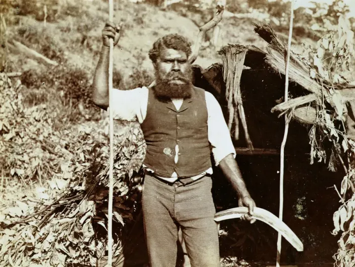 Framed Print : Australian aborigine with a boomerang, c1860s Framed Print : Australian aborigine with a boomerang, c1860s