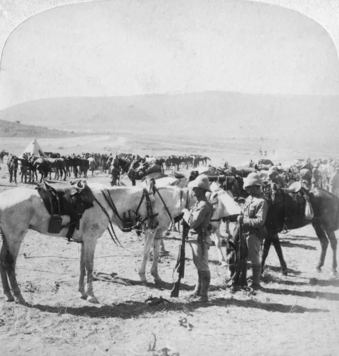 Framed Print : Australian Mounted Rifles after a skirmish at the Modder River, South Africa, 12th January 1900. Artist: Underwood & Underwood