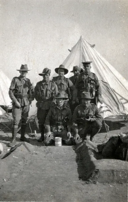 Framed Print : Australians in front of tent at Aerodrome, Egypt, 1916. Creator: Unknown Framed Print : Australians in front of tent at Aerodrome, Egypt, 1916. Creator: Unknown