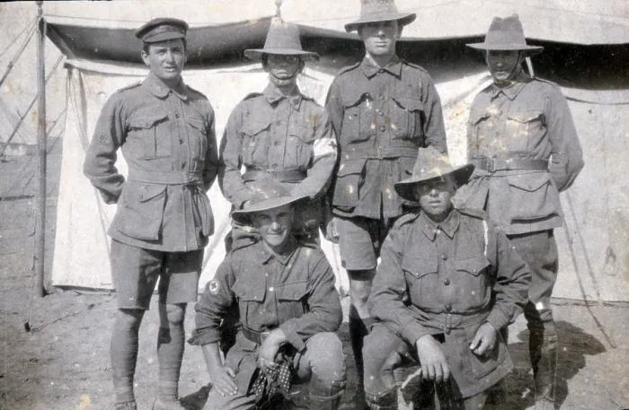 Framed Print : Australians in front of tent, Tel-el-Kebir. Egypt, 1916. Creator: Unknown