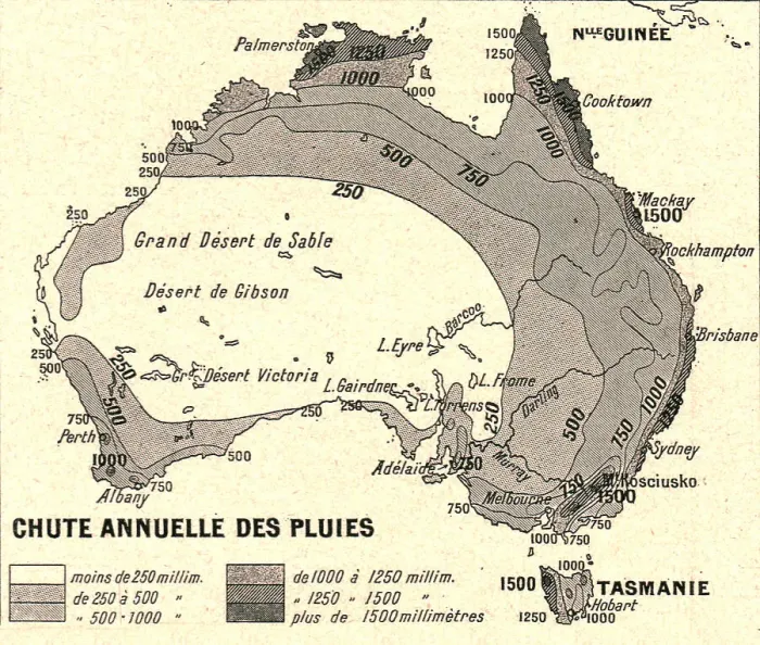 Framed Print : Australie Chute Annuelle des Pluies; Les Terres Du Pacifique, 1914. Creator: Unknown Framed Print : Australie Chute Annuelle des Pluies; Les Terres Du Pacifique, 1914. Creator: Unknown