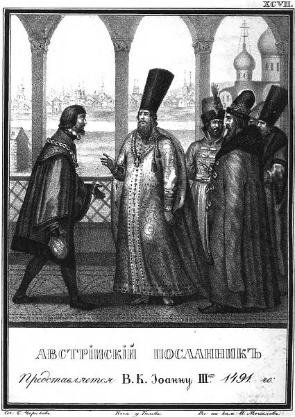 Austrian Envoy is presented to the Tsar Ivan III. 1491 (From Illustrated Karamzin), 1836. Artist: Chorikov, Boris Artemyevich (1802-1866)