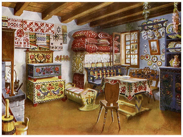 Austro-Hungarian peasant furniture, 1911-1912. Artist: Edwin Foley