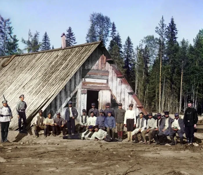 Framed Print : Austro-Hungarian prisoners of war near a barracks, Karelia, Russia, WWI, 1915. Artist: Sergey Mikhaylovich Prokudin-Gorsky Framed Print : Austro-Hungarian prisoners of war near a barracks, Karelia, Russia, WWI, 1915. Artist: Sergey Mikhaylovich Prokudin-Gorsky