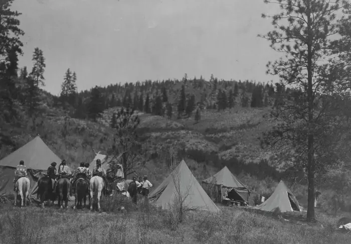 Framed Print : Author's camp among the Spokan, c1910. Creator: Edward Sheriff Curtis