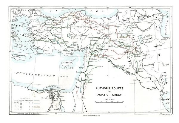 Authors Routes in Asiatic Turkey, c1915. Creator: Stanfords Geographical Establishment