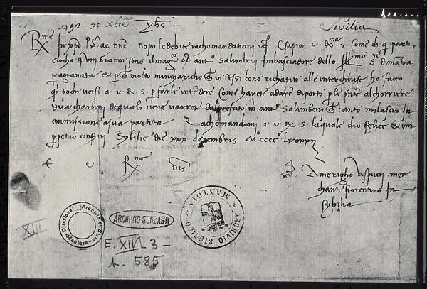 Autograph letter of Amerigo Vespucci written on 30th December 1492 in Seville to