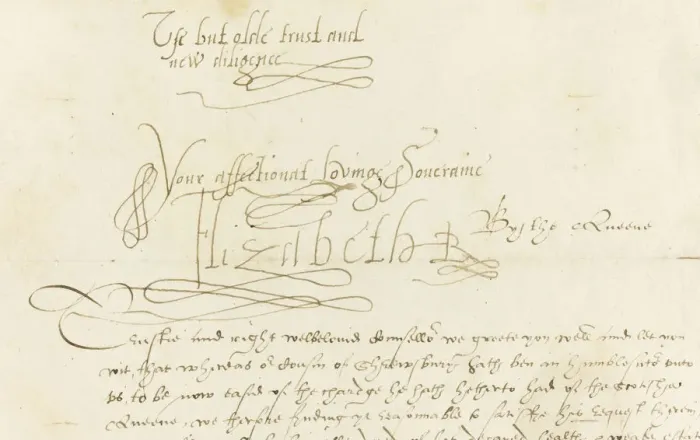 Framed Print : Autograph Letter by Queen Elizabeth I to Mary, Queen of Scots, 1584. Artist: Historic Object Framed Print : Autograph Letter by Queen Elizabeth I to Mary, Queen of Scots, 1584. Artist: Historic Object