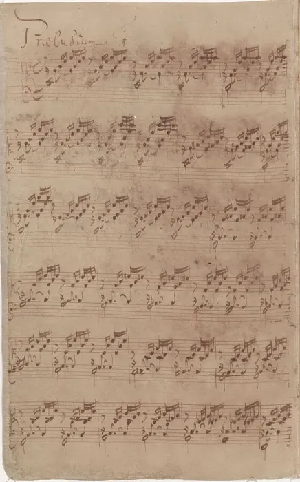 Framed Print : Autograph manuscript of the first page of the Prelude No. 1 from the first part of the Well... 1722 Creator: Bach, Johann Sebastian (1685-1750) Framed Print : Autograph manuscript of the first page of the Prelude No. 1 from the first part of the Well... 1722 Creator: Bach, Johann Sebastian (1685-1750)