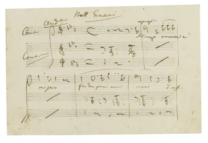 Framed Print : The autograph manuscript: Opera Ernani, final aria Solingo, errante e misero, Early 1840s