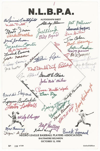 Autograph sheet from Negro League Baseball Players Association Reunion, October 13, 1990