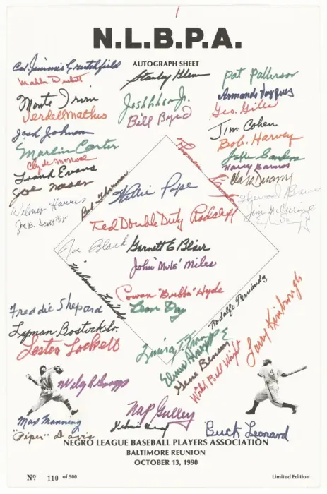 Framed Print : Autograph sheet from Negro League Baseball Players Association Reunion, October 13, 1990 Framed Print : Autograph sheet from Negro League Baseball Players Association Reunion, October 13, 1990