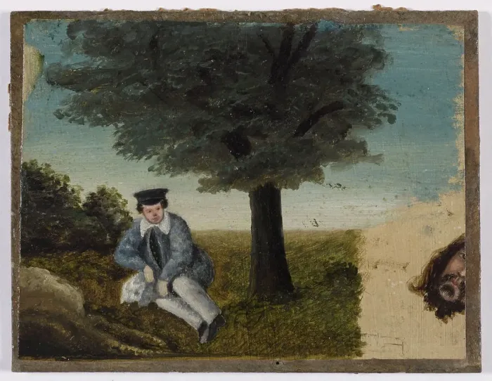 Framed Print : Autoportrait de Gustave Courbet à l'âge de quatorze ans ; fragment de tête barbue, c1833. Creator: Gustave Courbet Framed Print : Autoportrait de Gustave Courbet à l'âge de quatorze ans ; fragment de tête barbue, c1833. Creator: Gustave Courbet