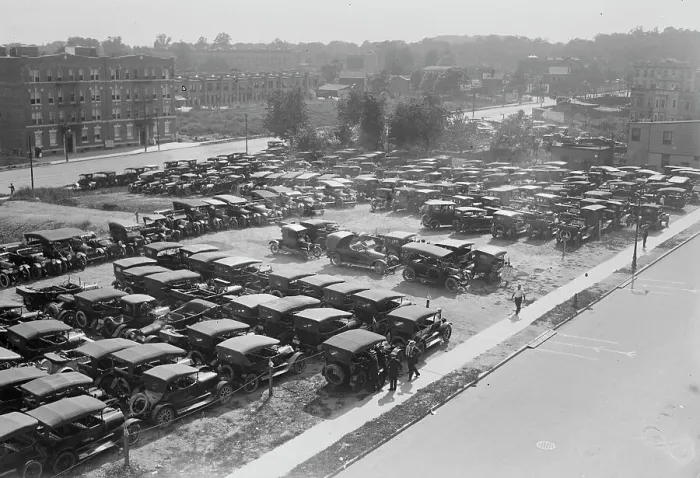 Framed Print : Auto's parked at Ebbets Field, 1916. Creator: Bain News Service Framed Print : Auto's parked at Ebbets Field, 1916. Creator: Bain News Service