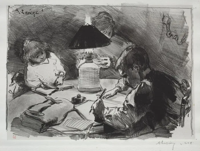 Framed Print : Autour de la Lampe, 1891. Creator: Auguste Louis Lepere (French, 1849-1918) Framed Print : Autour de la Lampe, 1891. Creator: Auguste Louis Lepere (French, 1849-1918)