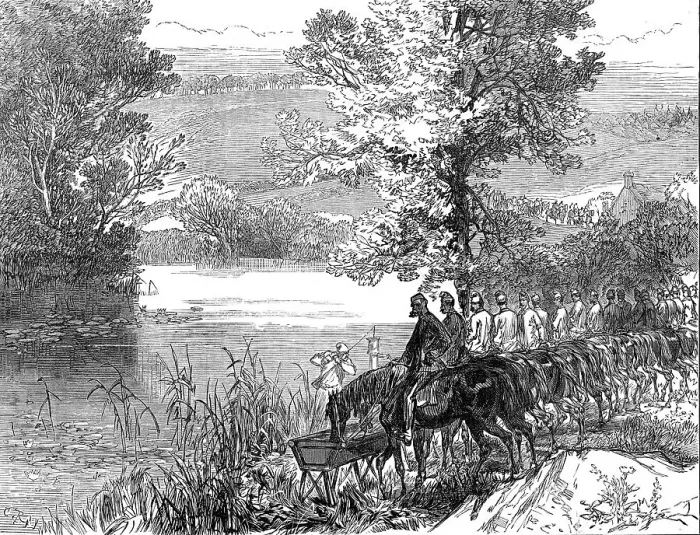 Framed Print : The Autumn Campaign: cavalry watering horses at the River Stour, Witley, 1872. Creator: C. R Framed Print : The Autumn Campaign: cavalry watering horses at the River Stour, Witley, 1872. Creator: C. R