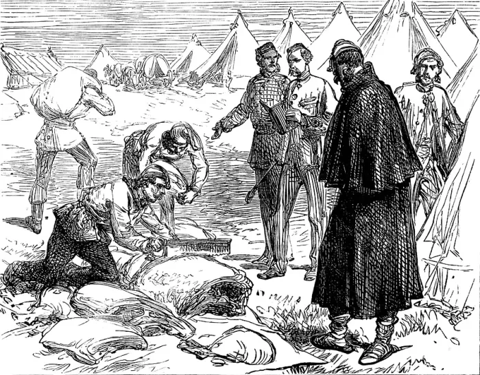 Framed Print : The Autumn Campaign on Dartmoor: issuing rations, 1873. Creator: Unknown Framed Print : The Autumn Campaign on Dartmoor: issuing rations, 1873. Creator: Unknown