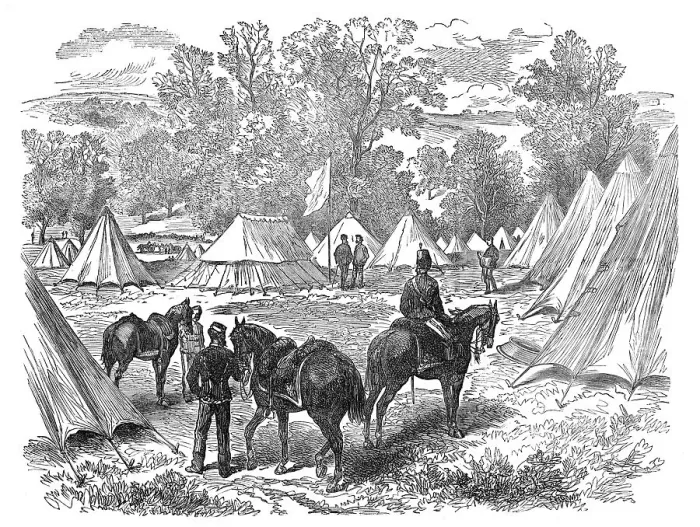Framed Print : The Autumn Campaign: head-quarters camp of Southern Army, France Farm, Blandford, 1872. Creator: Unknown Framed Print : The Autumn Campaign: head-quarters camp of Southern Army, France Farm, Blandford, 1872. Creator: Unknown