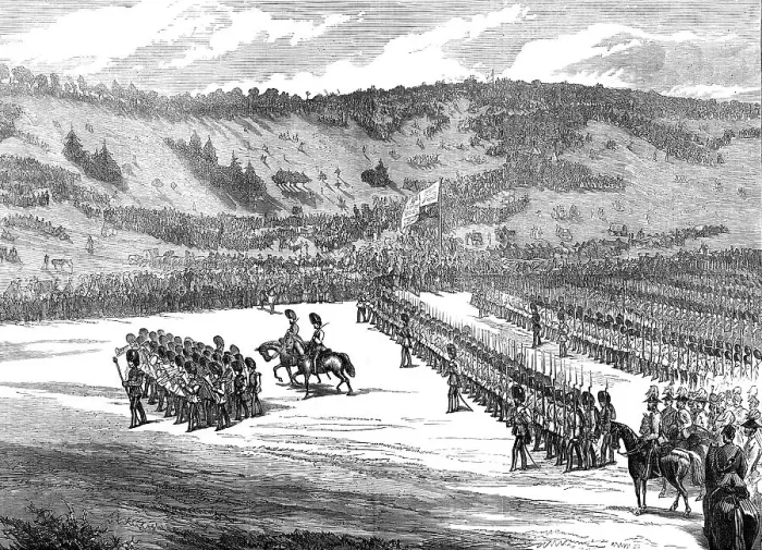 Framed Print : The Autumn Campaign: the March Past at Beacon Hill, Amesbury, 1872. Creator: Unknown