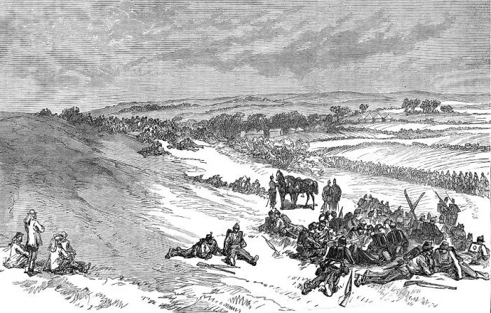 Framed Print : The Autumn Campaign: near Witchampton - Second Division Southern Army advancing from Cranborne, 1872 Creator: Unknown Framed Print : The Autumn Campaign: near Witchampton - Second Division Southern Army advancing from Cranborne, 1872 Creator: Unknown